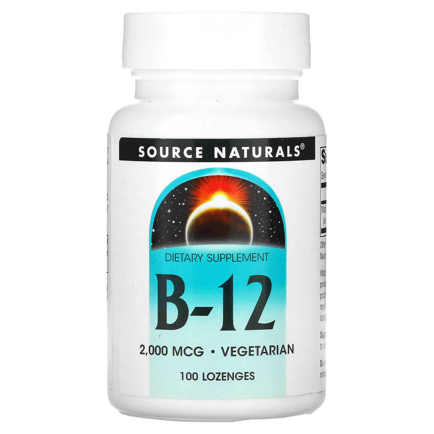 

B-12, 2000 мкг, 100 леденцов, Source Naturals