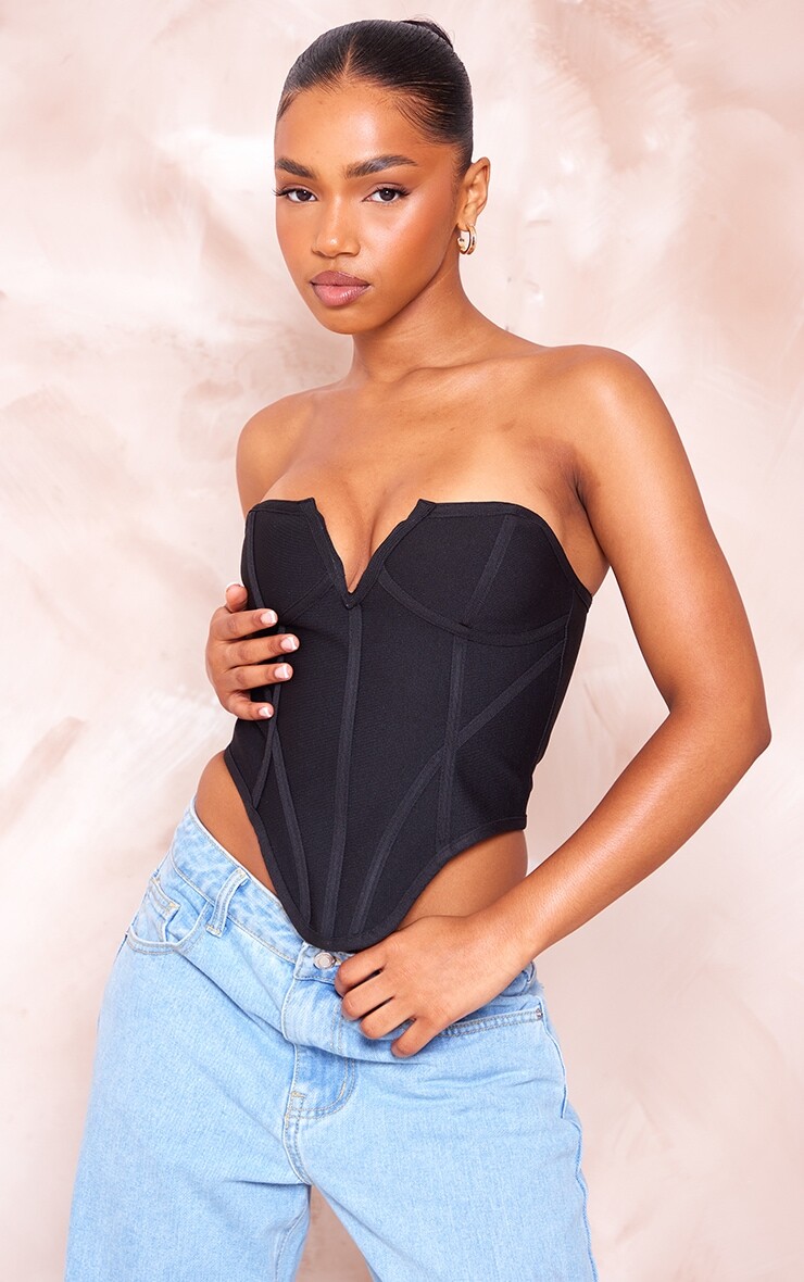 

PrettyLittleThing Черный корсет с глубоким вырезом и глубоким вырезом
