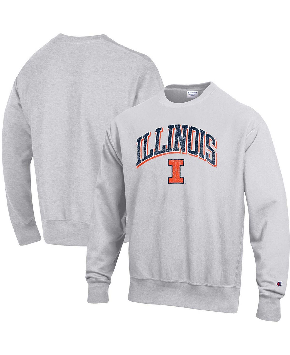 

Мужской серый пуловер с обратным переплетением Illinois Fighting Illini Arch Over Logo, свитшот Champion