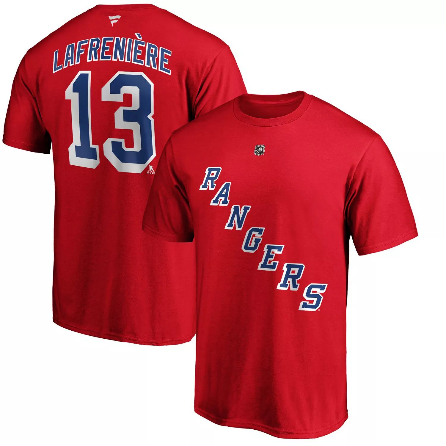 Мужская красная мужская футболка с именем и номером Alexis Lafrenière New York Rangers Fanatics