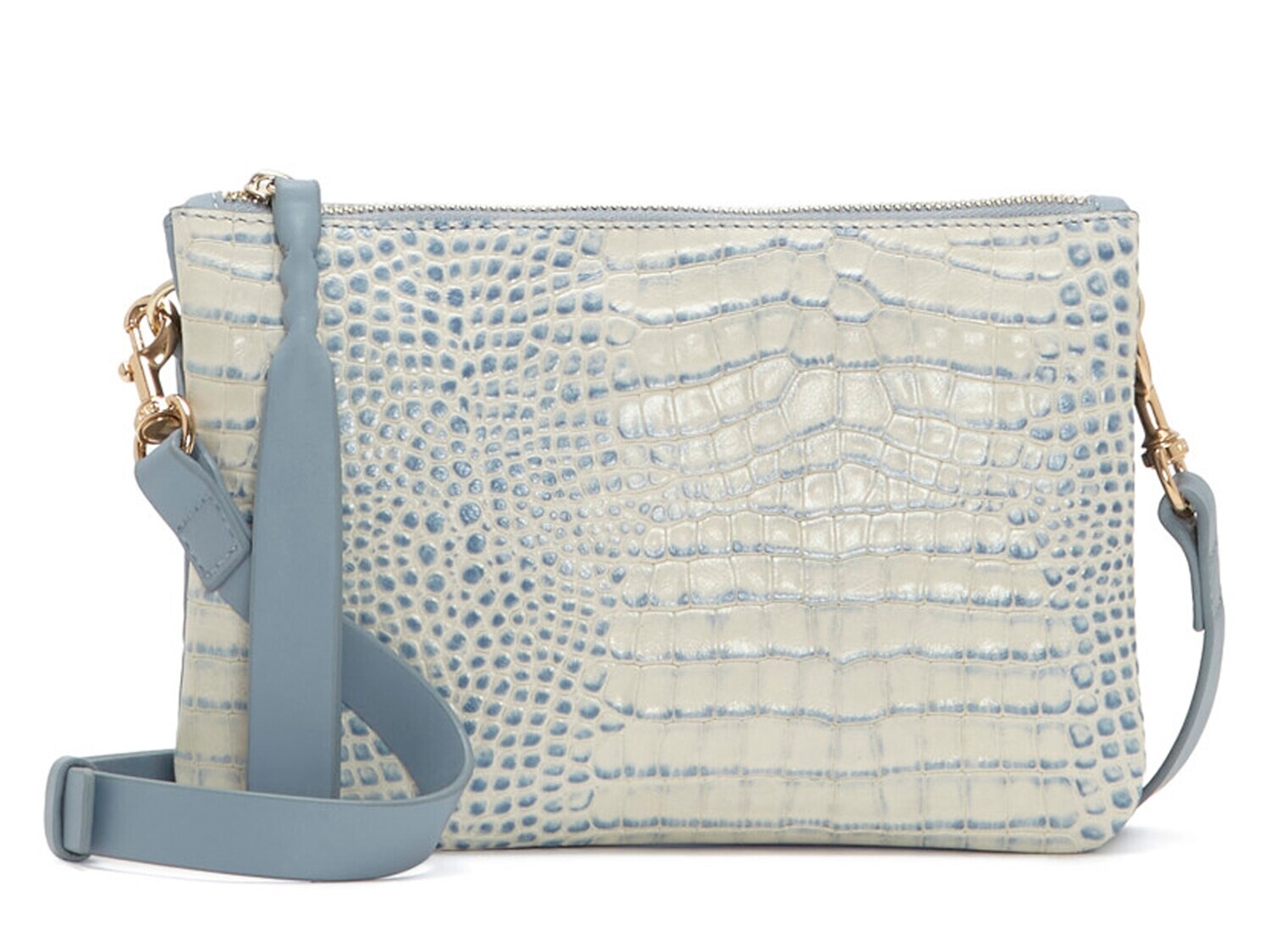 

Кожаная сумка через плечо Vince Camuto Kioni, цвет Dusty Blue/Cream Croc Print