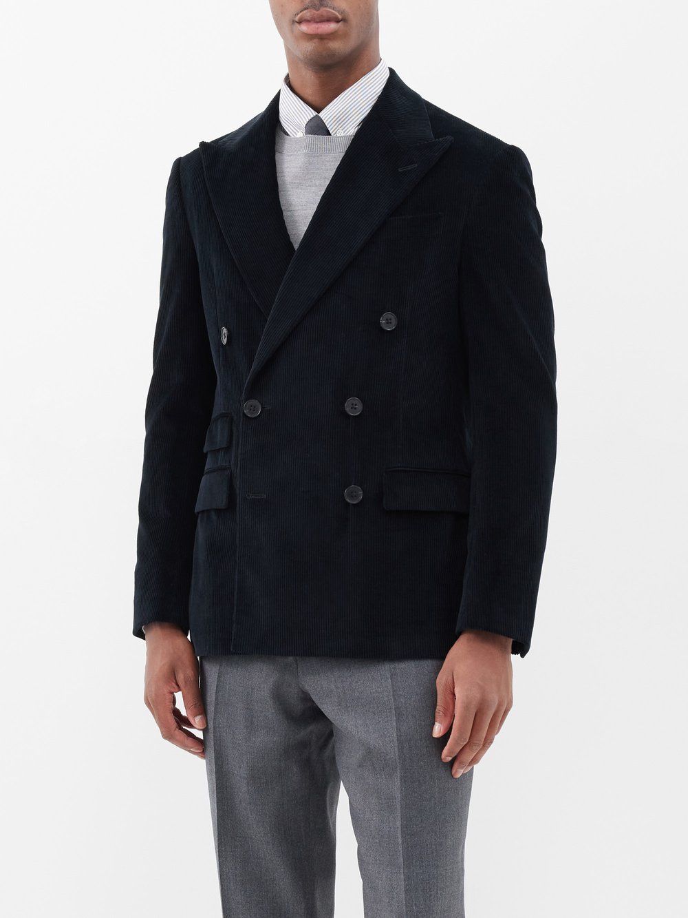 Двубортный пиджак из хлопка и вельвета kent Ralph Lauren, синий пиджак костюмный 46 черный