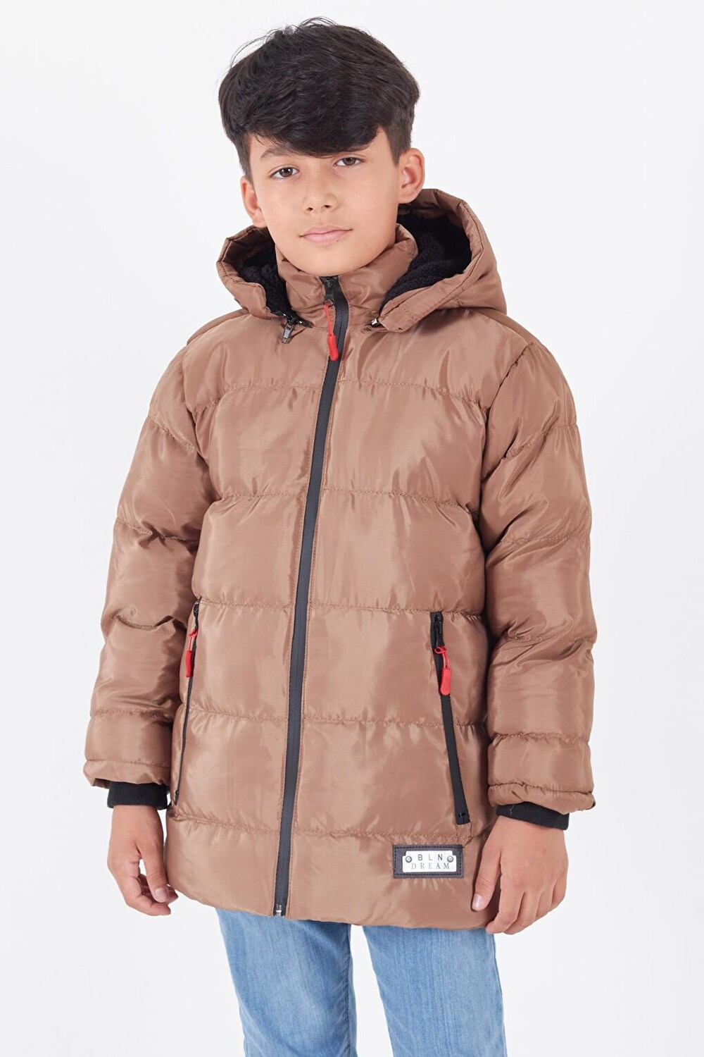 

Пальто для мальчика BLN Dream Printed Hooded Puffer Coat 14541 Bilen Kids, тан-браун