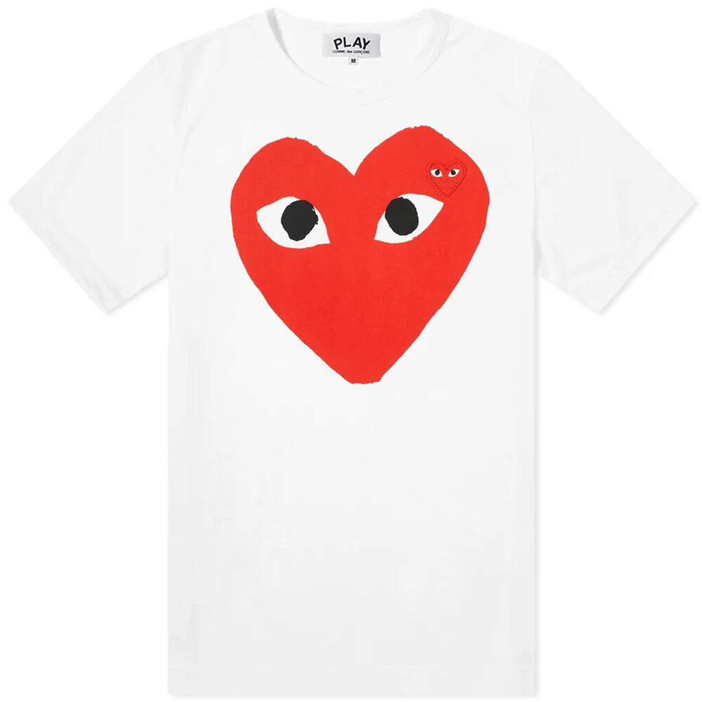 

Белая футболка с двойными сердечками и глазами Comme Des Garcon, белый