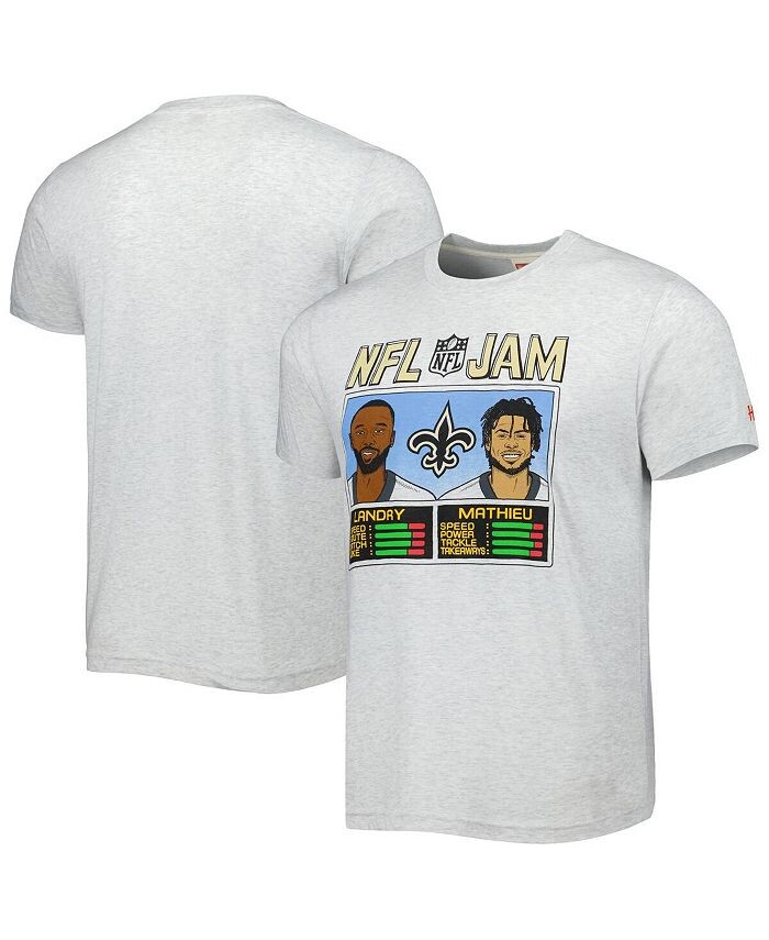 

Мужская футболка Jarvis Landry and Tyrann Mathieu Heather Grey New Orleans Saints NFL Jam Tri-Blend Homage, серый