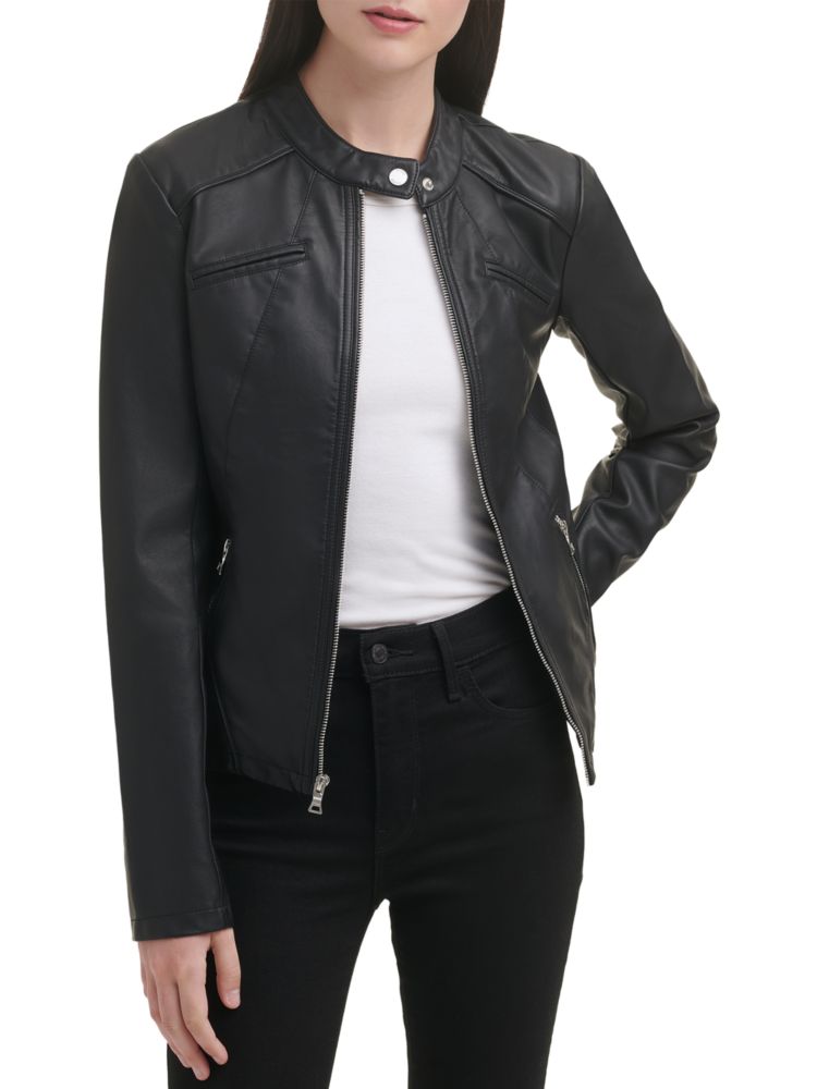 Куртка из искусственной кожи с воротником-стойкой Guess, черный женская винтажная куртка из искусственной кожи с воротником стойкой