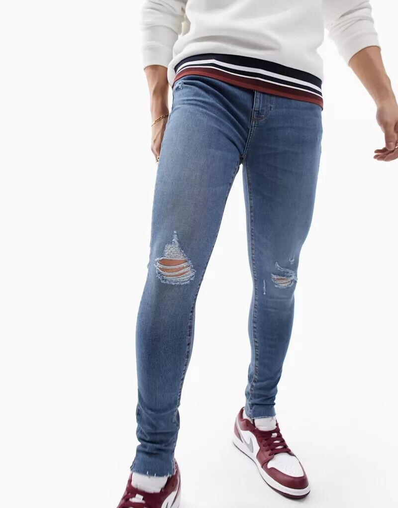 

Выцветшие синие джинсы с потертостями ASOS Power-On