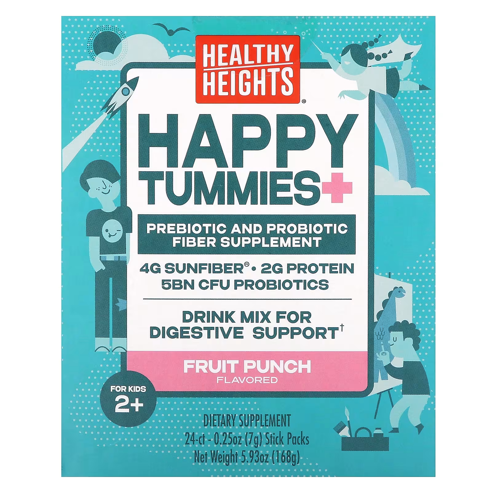 Пищевая добавка Healthy Heights Happy Tummies+ для детей от 2 лет, 24 пакетика по 7 г yumv s пробиотик с пребиотической клетчаткой со вкусом белого шоколада 40 мишек