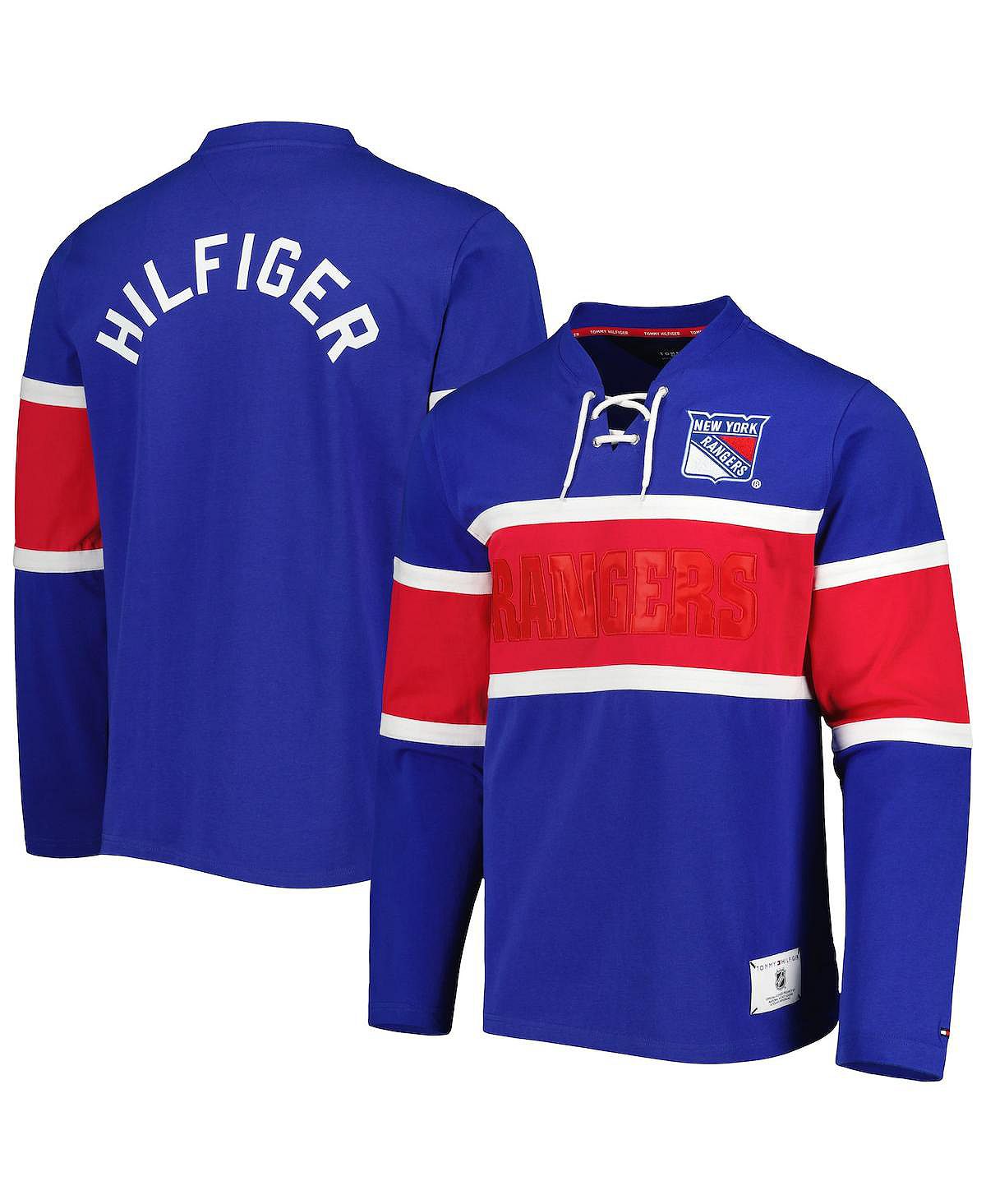 

Мужская синяя футболка с длинными рукавами на шнуровке New York Rangers Walter Tommy Hilfiger, Синий