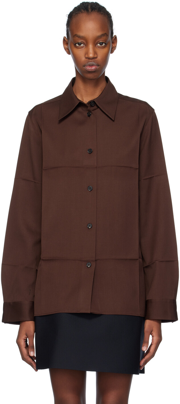 

Коричневая рубашка с раздвинутым воротником Jil Sander, цвет Dark brown