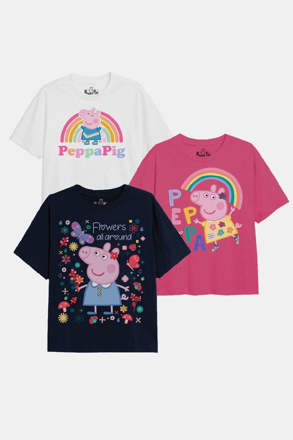 

Комплект футболок для девочек «Радуга и цветы» (3 шт.) Peppa Pig, мультиколор
