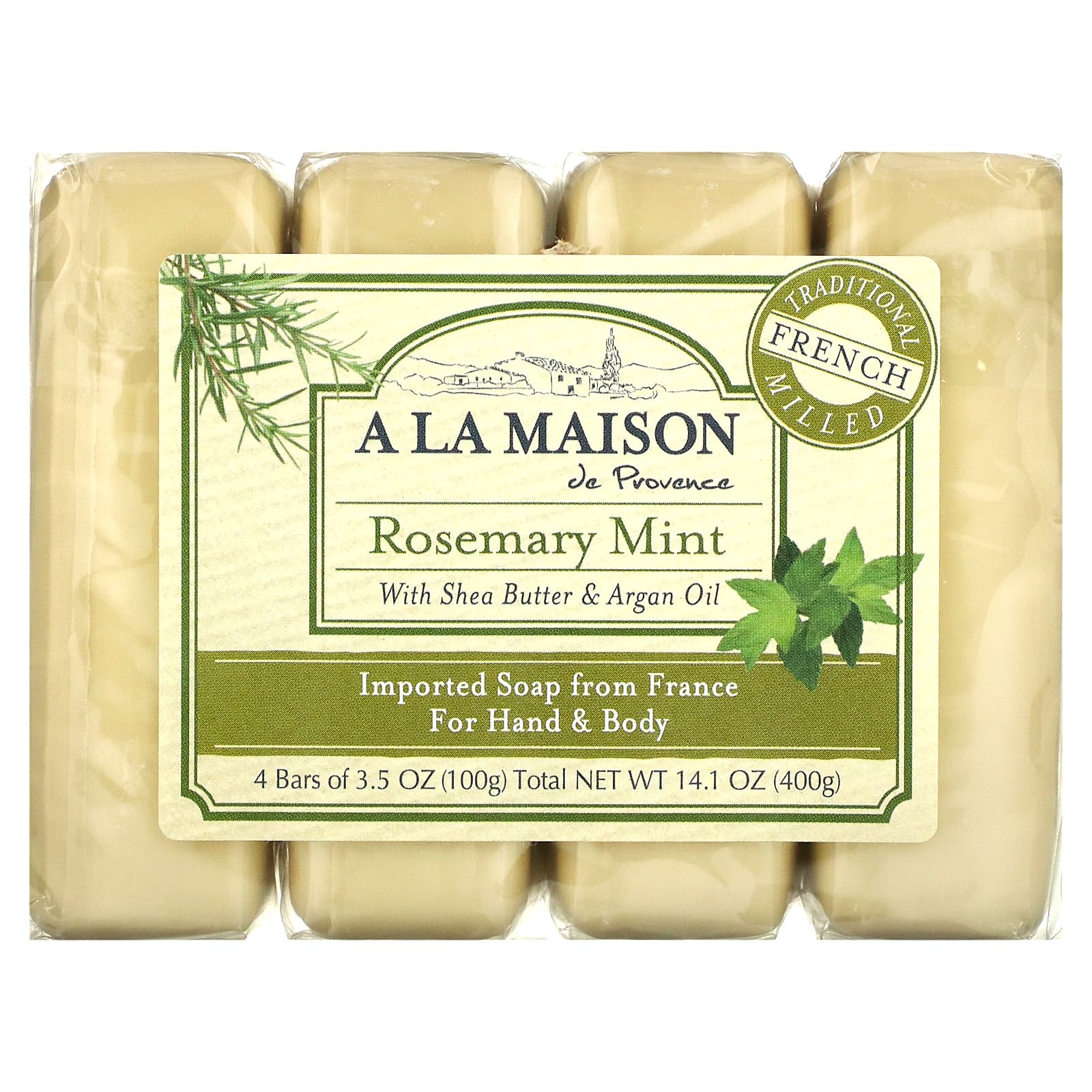 A La Maison de Provence Мыло для рук и тела с ароматом розмарина и мяты 4 куска 3.5 унций (100 г) каждый цена и фото