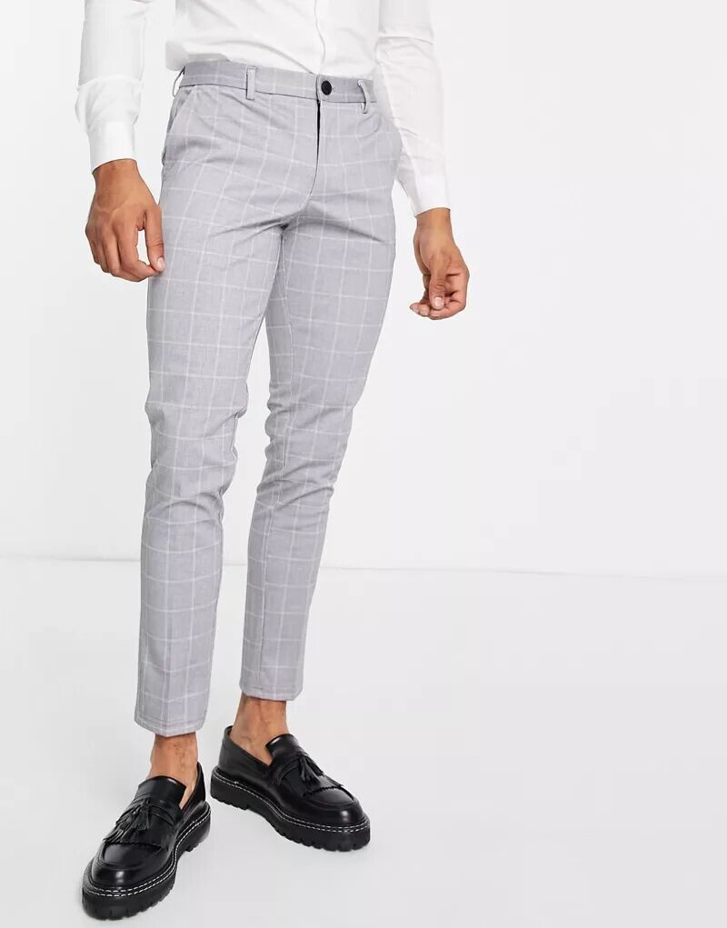 

Элегантные брюки узкого кроя в серую клетку Jack & Jones Intelligence Marco, Серый