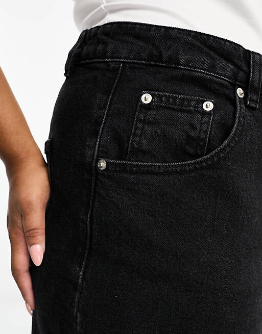 

Джинсовая юбка миди с разрезом по краю ASOS DESIGN Curve черного цвета