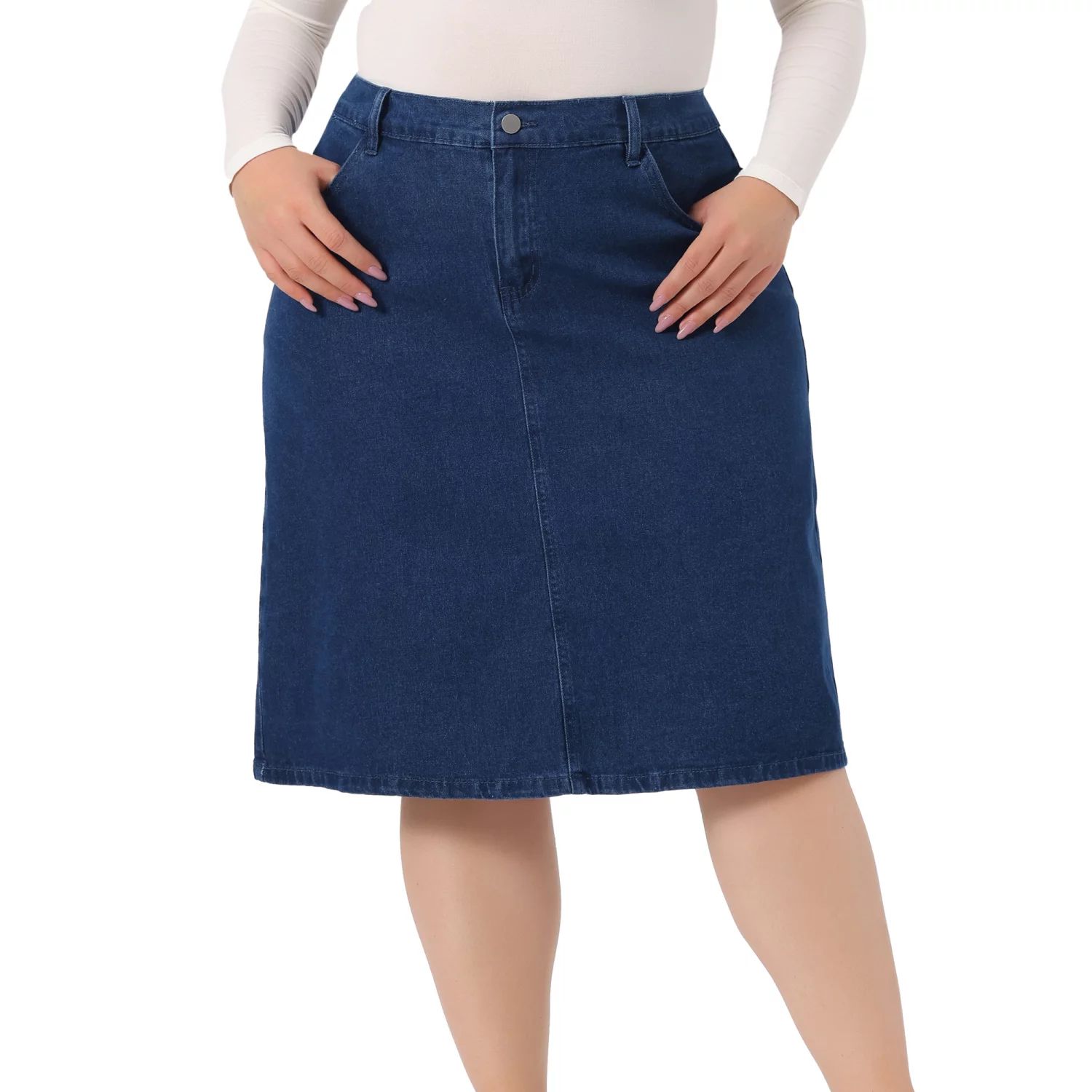 agnes grey Женская джинсовая юбка больших размеров с прорезным карманом и эластичной резинкой на талии сзади Agnes Orinda, серый/синий
