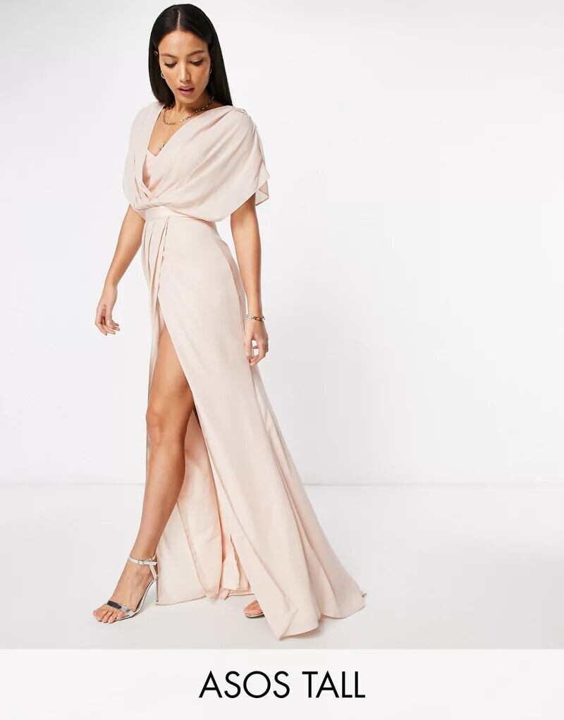 

Платье макси с короткими рукавами и пуговицами на спине ASOS DESIGN Tall Bridesmaid