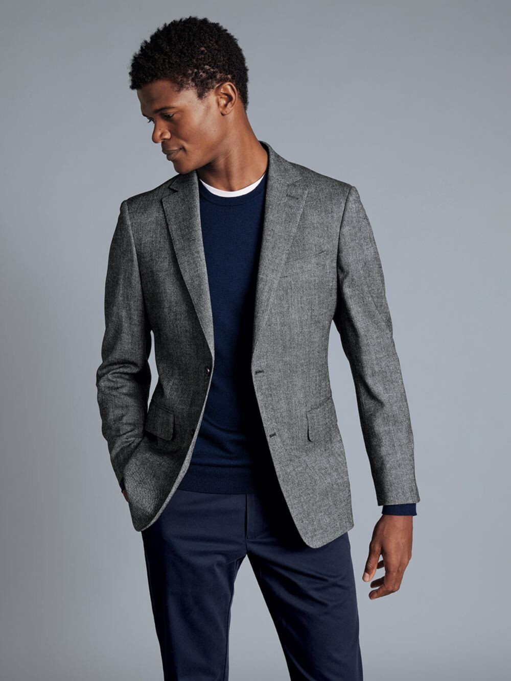 

Шерстяной пиджак с классической текстурой Charles Tyrwhitt, серый