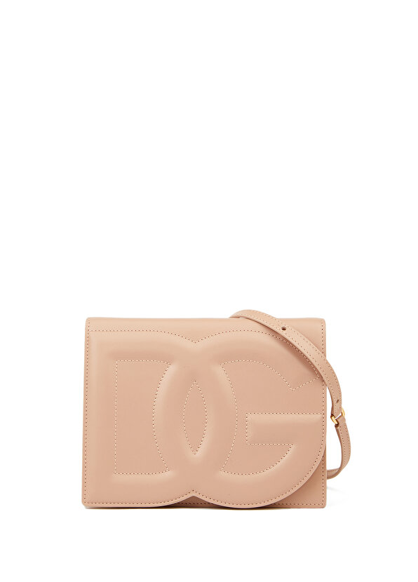 Женская кожаная сумка с логотипом телесного цвета Dolce&Gabbana