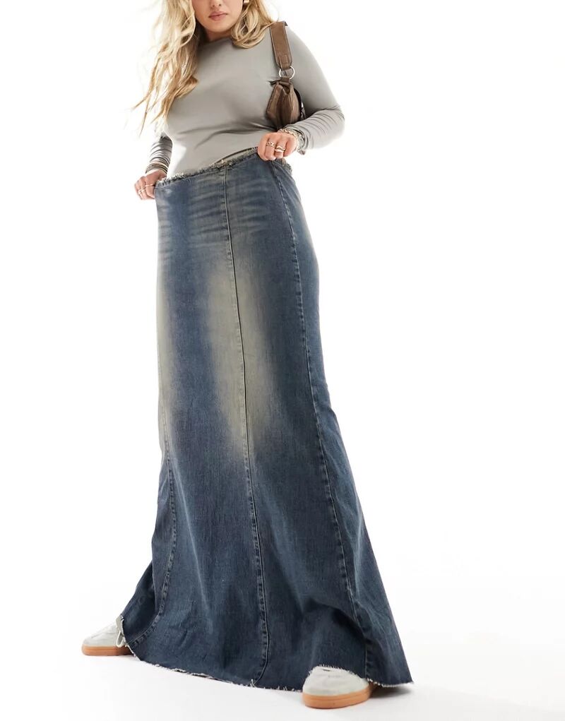 Джинсовая юбка макси COLLUSION Plus с узором «рыбий хвост» prettylittlething атласная юбка мидакси василькового цвета с чеканным узором рыбий хвост