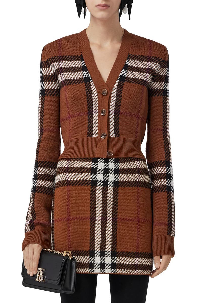 

Укороченный шерстяной кардиган в клетку Keelan с v-образным вырезом BURBERRY