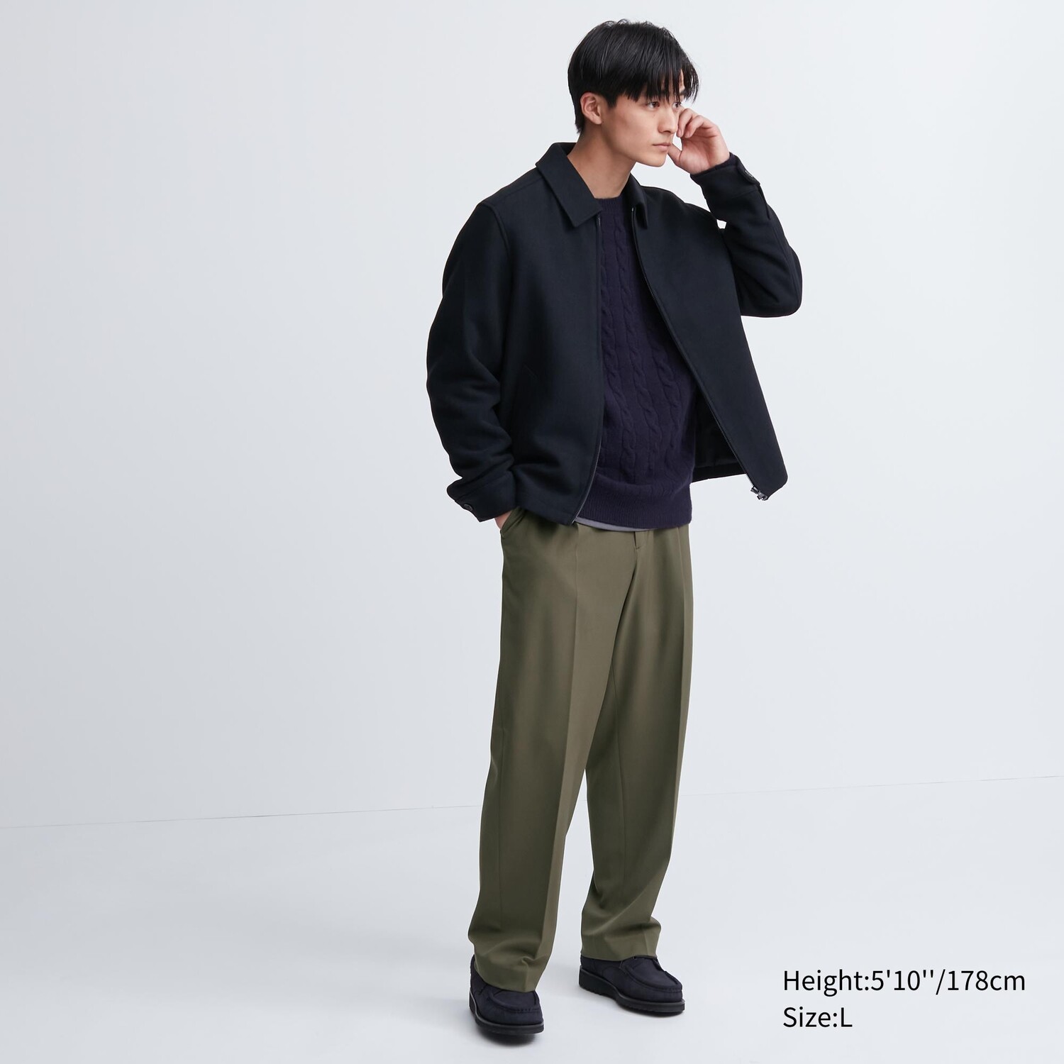 

Широкие брюки с плиссами UNIQLO, оливковый