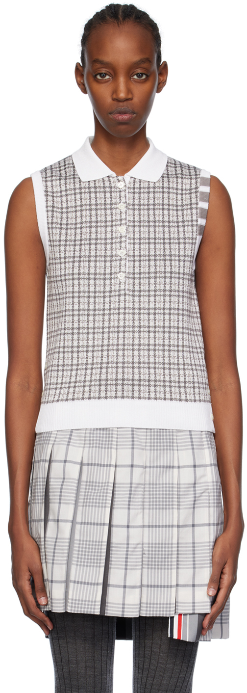 Серая рубашка-поло с четырьмя полосками , цвет Light grey Thom Browne