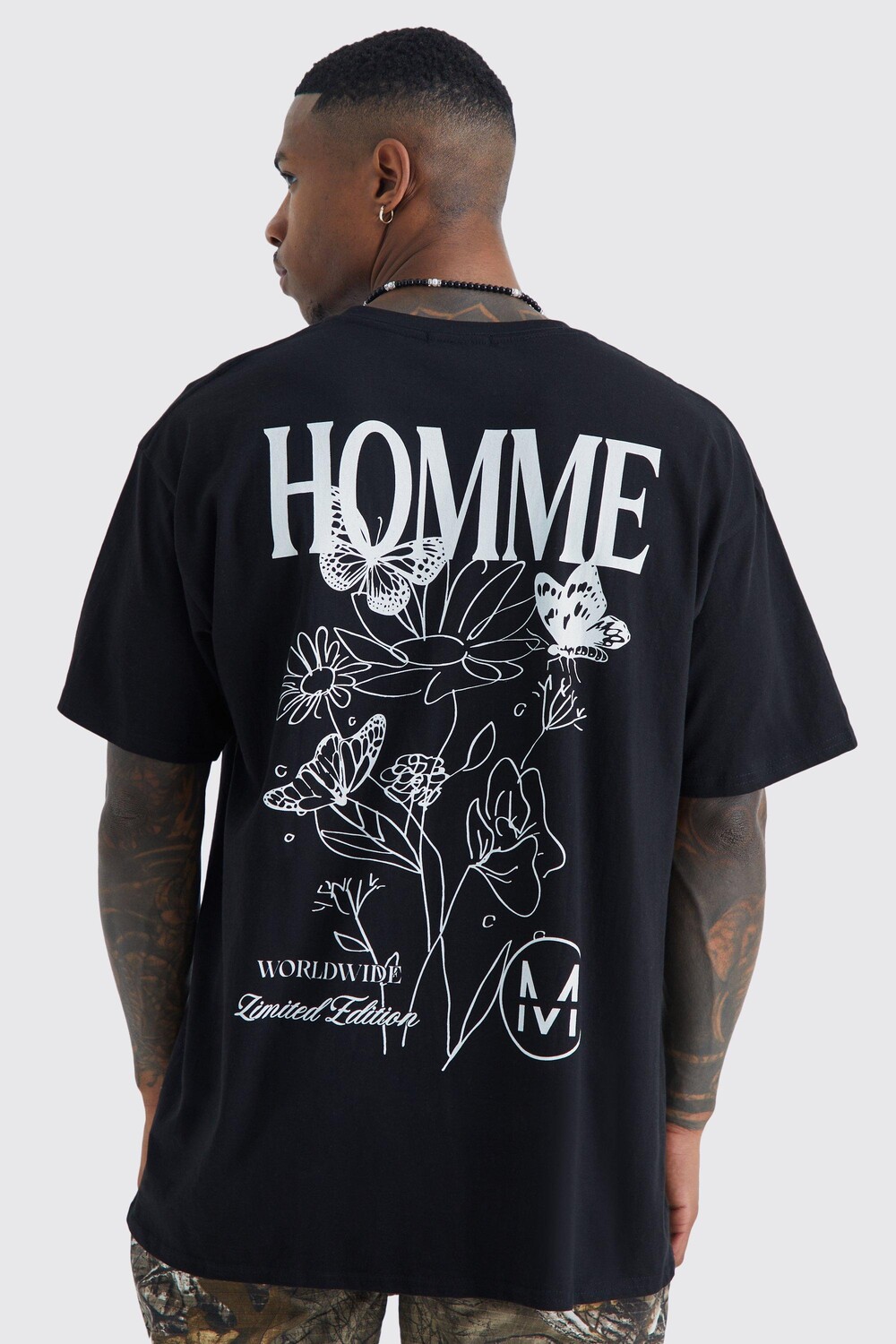 

Футболка с цветами оверсайз homme Boohoo, черный