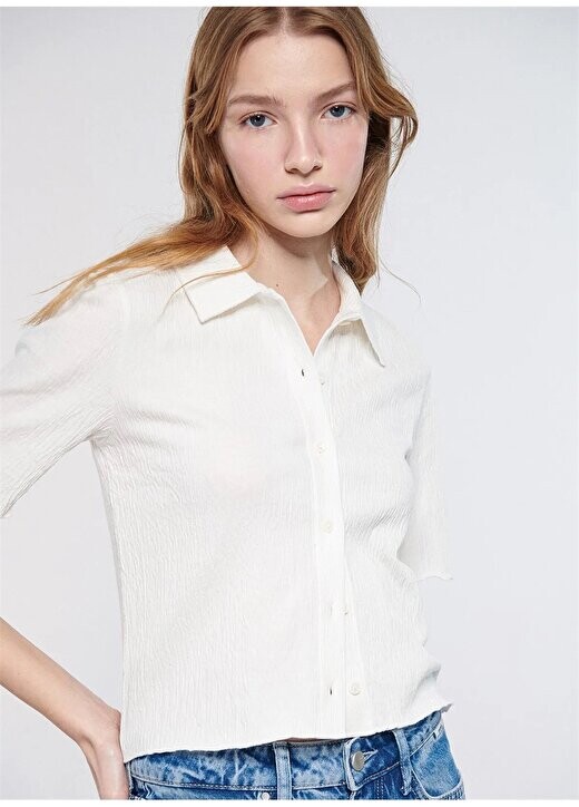 

Женская футболка цвета экрю M1610873-81964-BUTTON UP TOP Broken Mavi, экрю