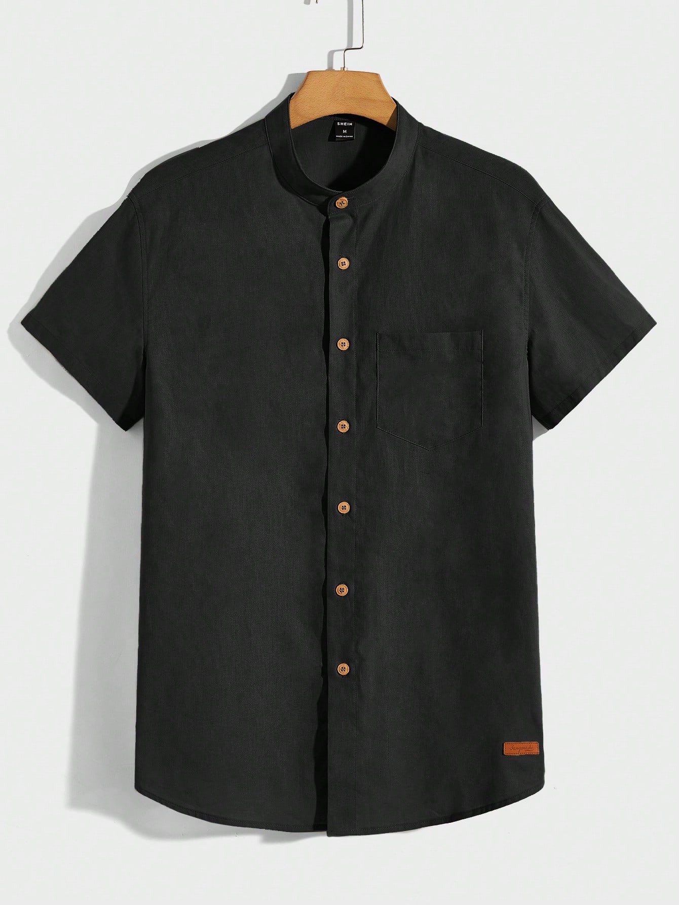 Мужская тканая рубашка Manfinity Homme с карманами, черный мужская летняя рубашка из хлопка и льна с коротким рукавом и воротником стойкой