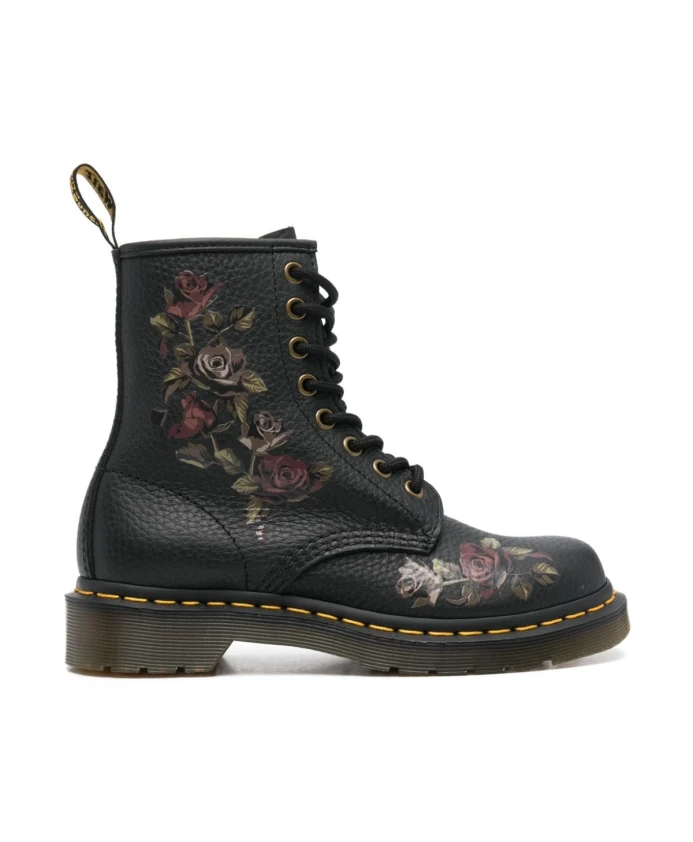 

Кожаные ботинки с узором розы Dr. Martens, черный