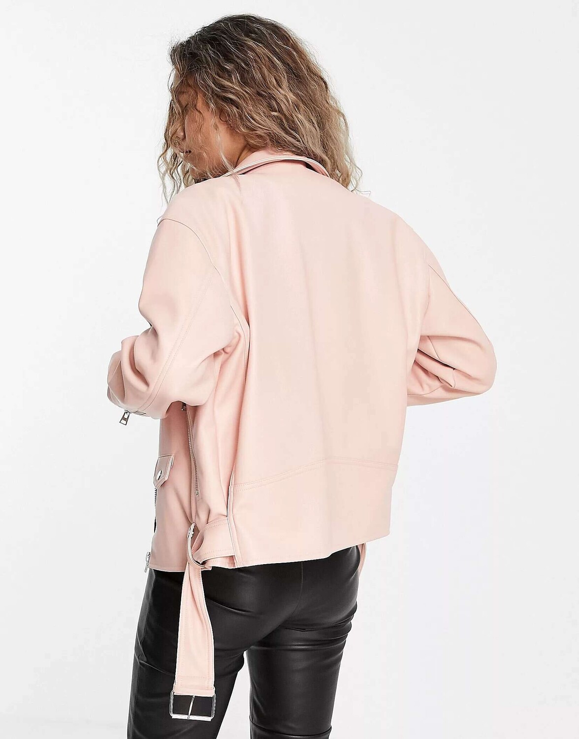 

Розовая объемная байкерская куртка из искусственной кожи Topshop, Розовый