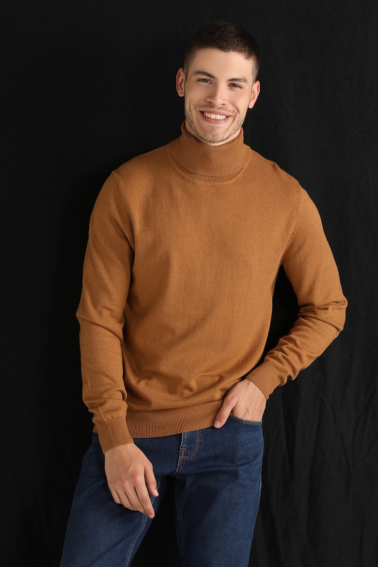 Шерстяной свитер с поло Colin'S, коричневый