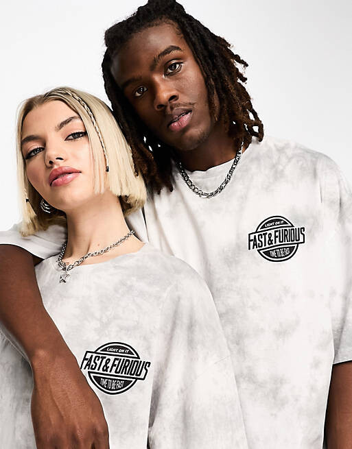 

Серая оверсайз-футболка унисекс с лицензионным принтом «Форсаж» ASOS DESIGN