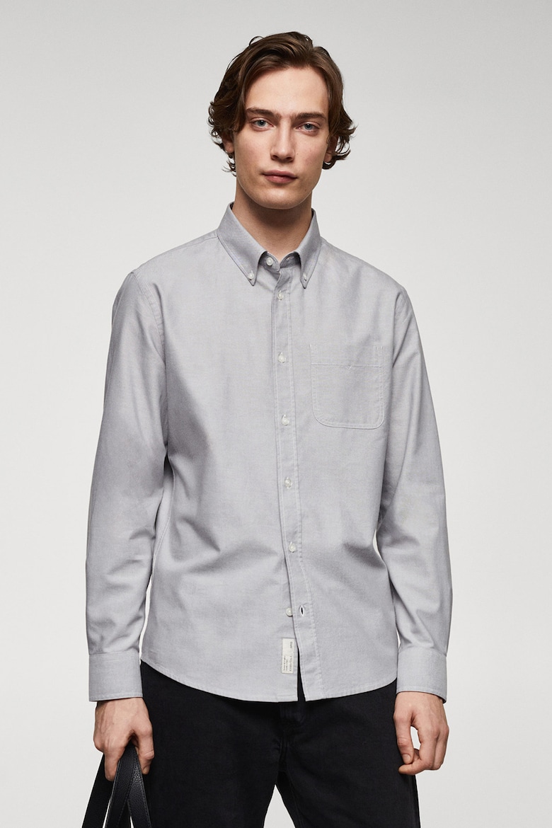 Хлопковая оксфордская рубашка с карманом Mango, серый хлопковая оксфордская рубашка mango белый