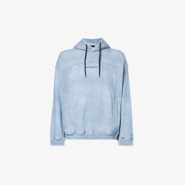 

Толстовка из хлопкового джерси с текстовым принтом и логотипом Emporio Armani, цвет denim look
