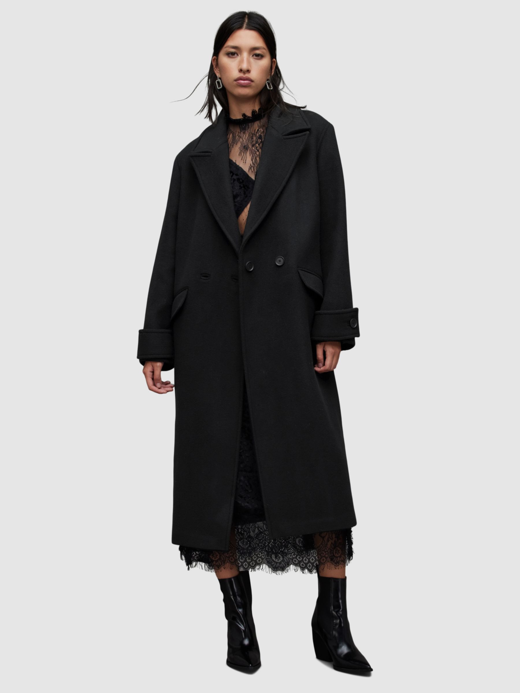 Двубортное удлиненное пальто Mabel , черный AllSaints