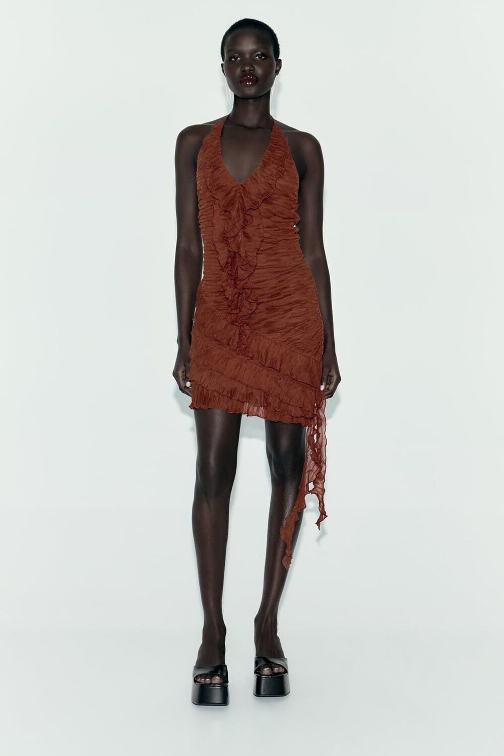 

Короткое плиссированное платье ZARA, коричневый