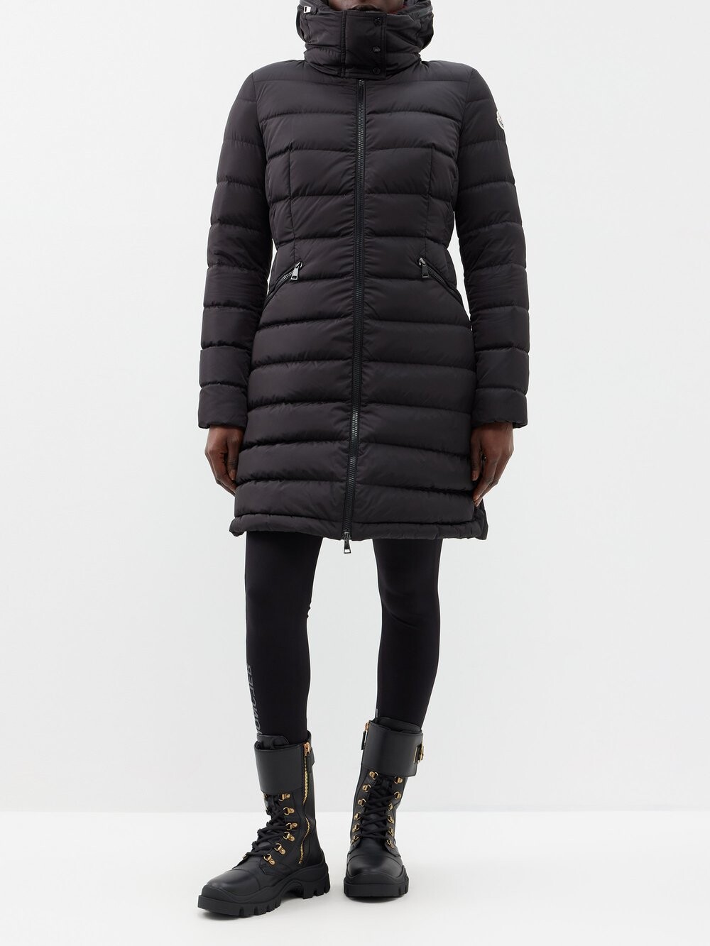 

Стеганое пуховик flammette с капюшоном Moncler, черный