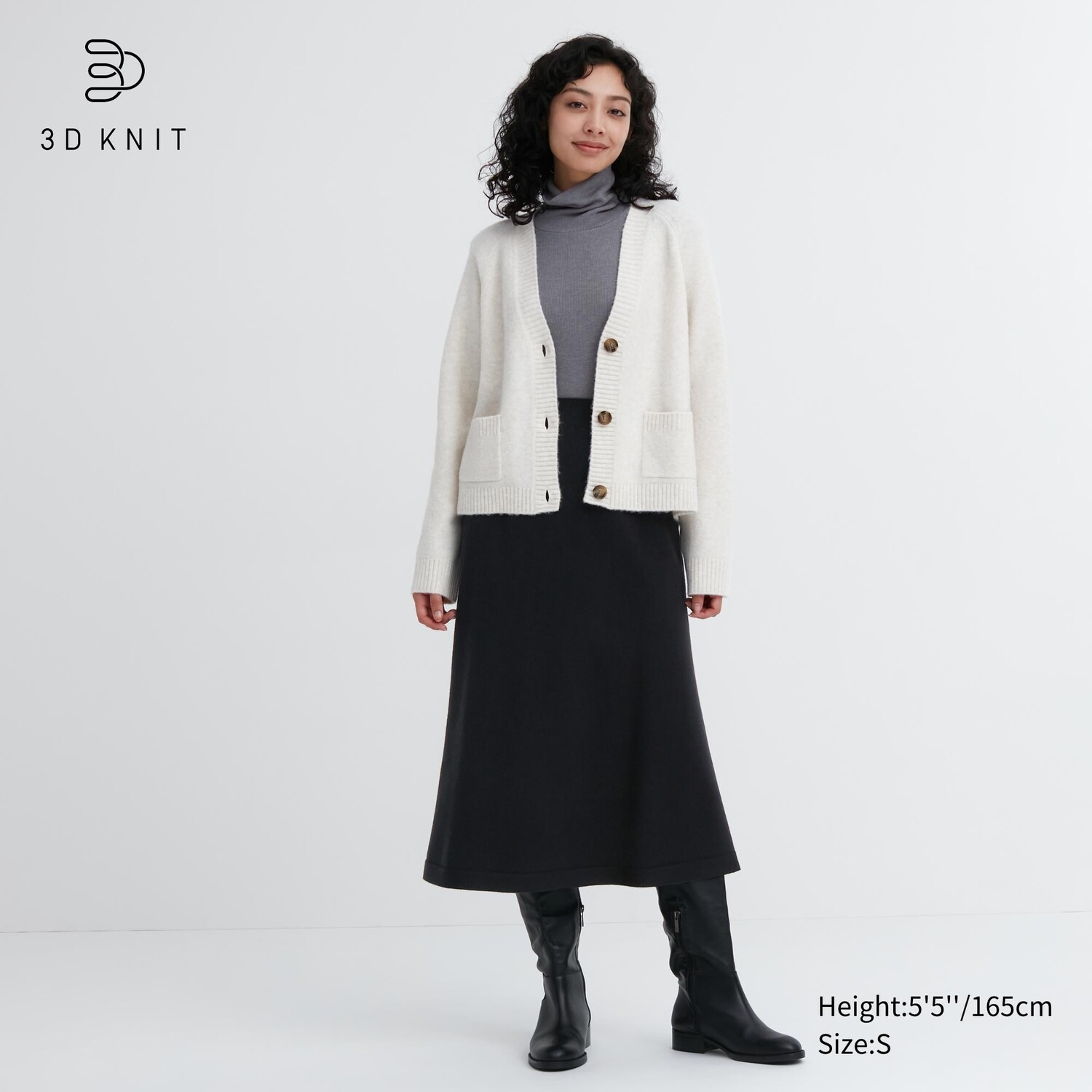 

Бесшовная юбка из пряжи суфле 3D вязки Uniqlo, черный