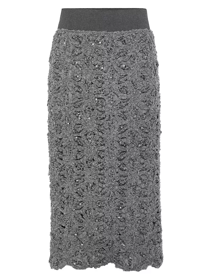 

Юбка с вышивкой Dazzling Flowers из технической шерсти из натуральной шерсти Brunello Cucinelli, серый