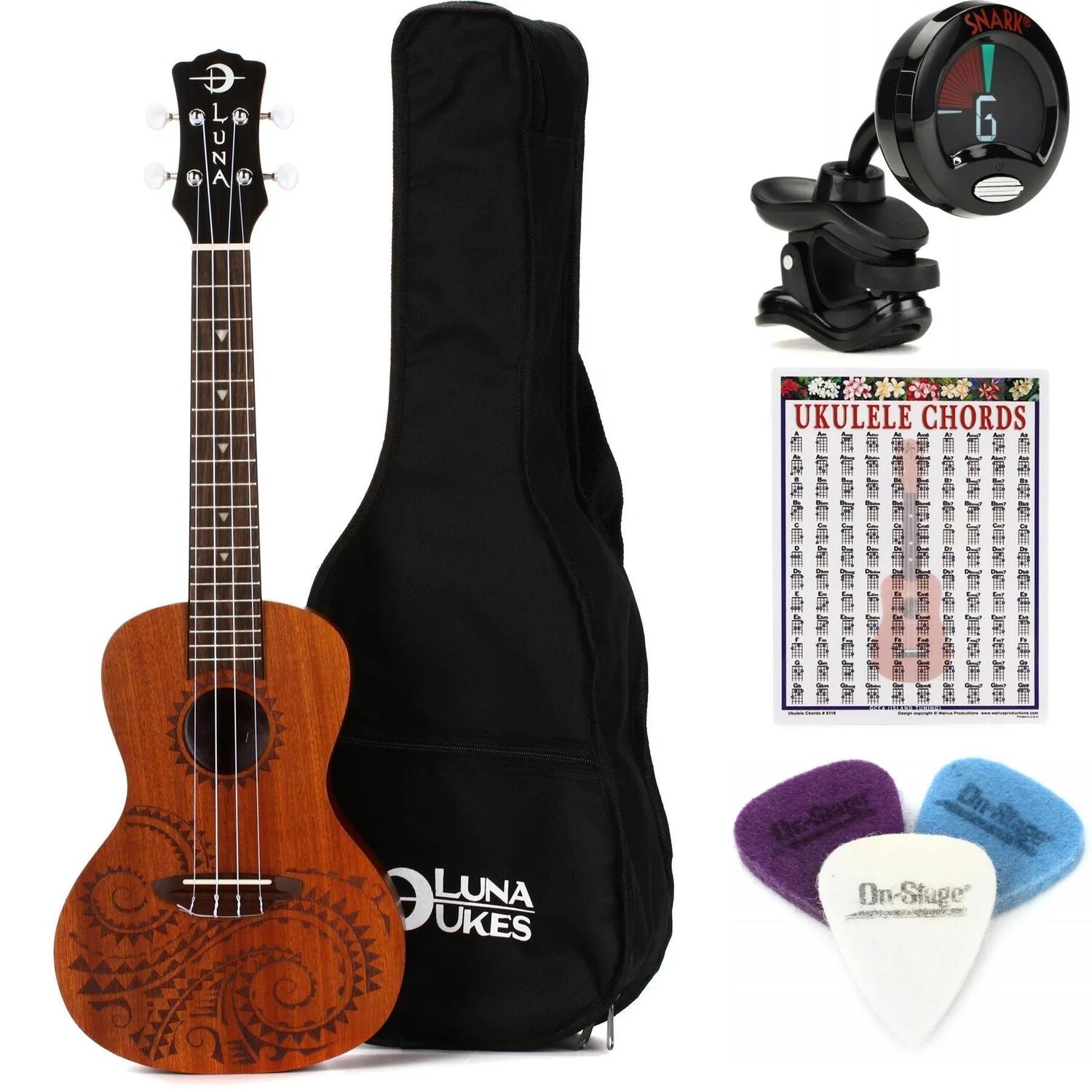 

Набор предметов первой необходимости для укулеле Luna Tattoo Mahogany Concert — Satin Natural