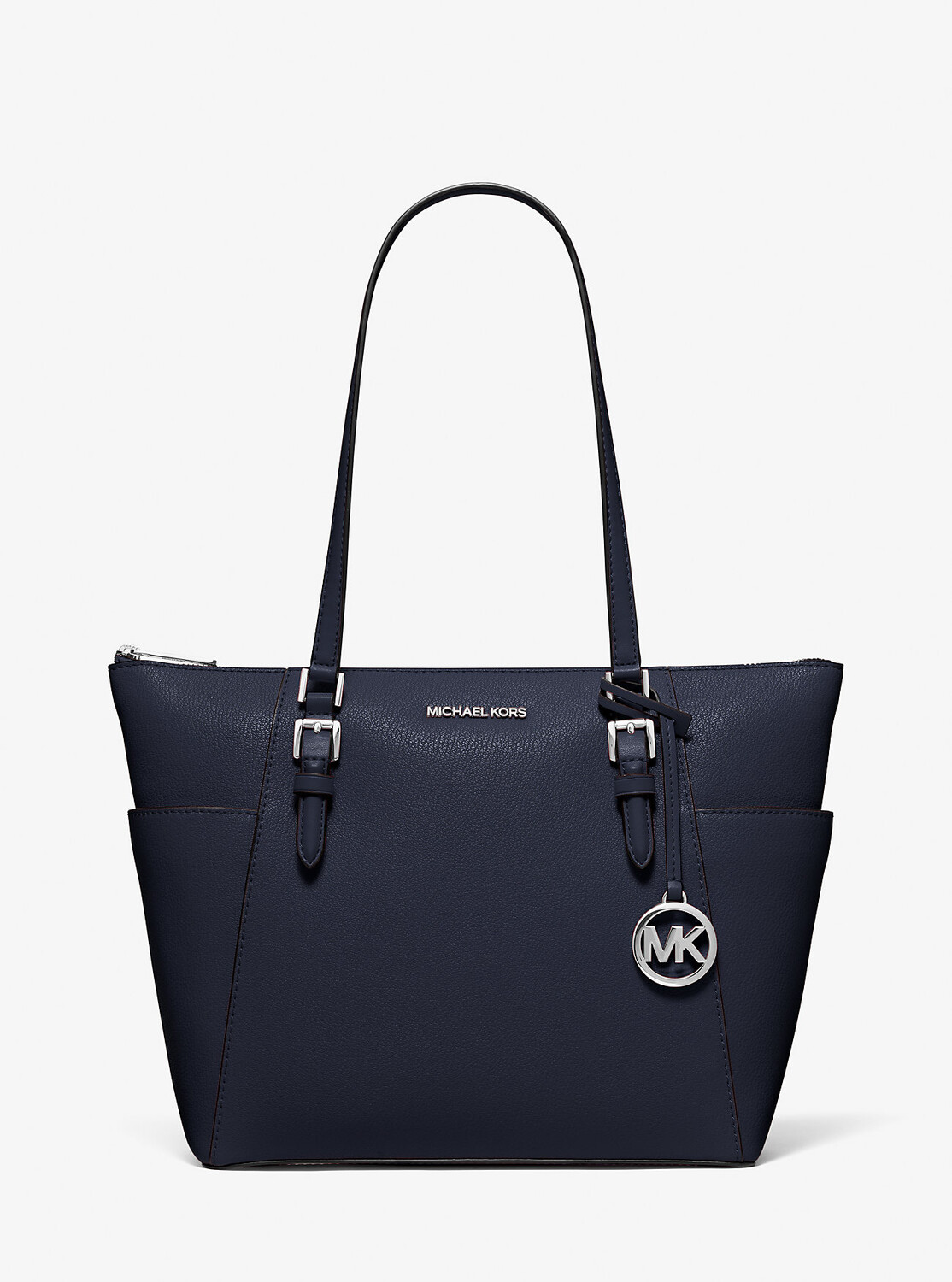 

Большая сумка-тоут Charlotte из сафьяновой кожи с молнией сверху Michael Kors, синий