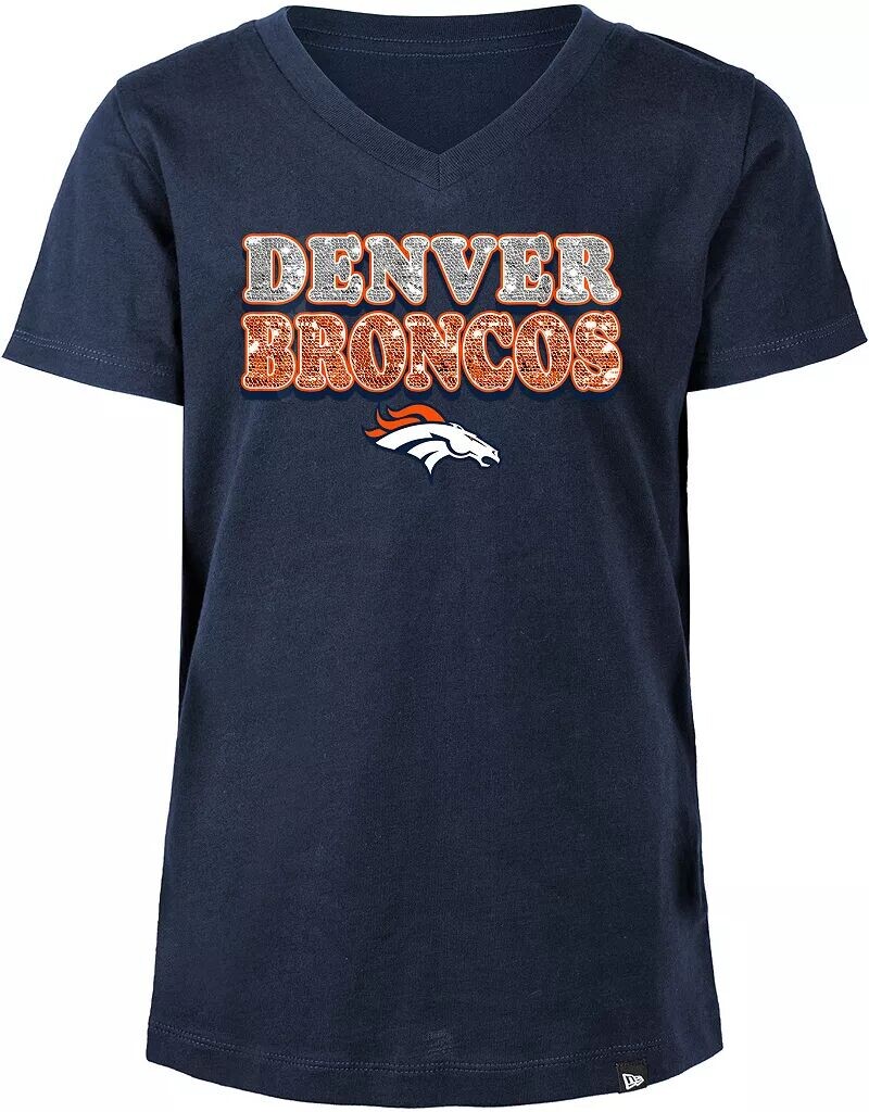 

Темно-синяя футболка New Era для девочек Denver Broncos с пайетками