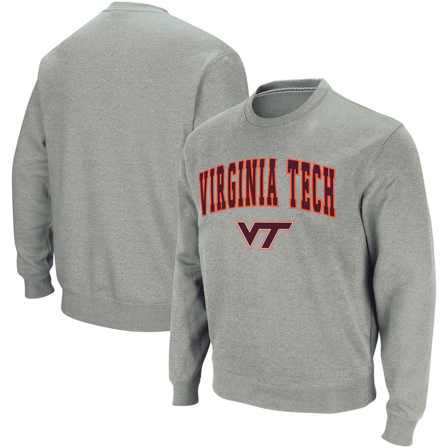 

Мужской свитшот с круглым вырезом Heather Grey Virginia Tech Hokies Arch & Logo Colosseum
