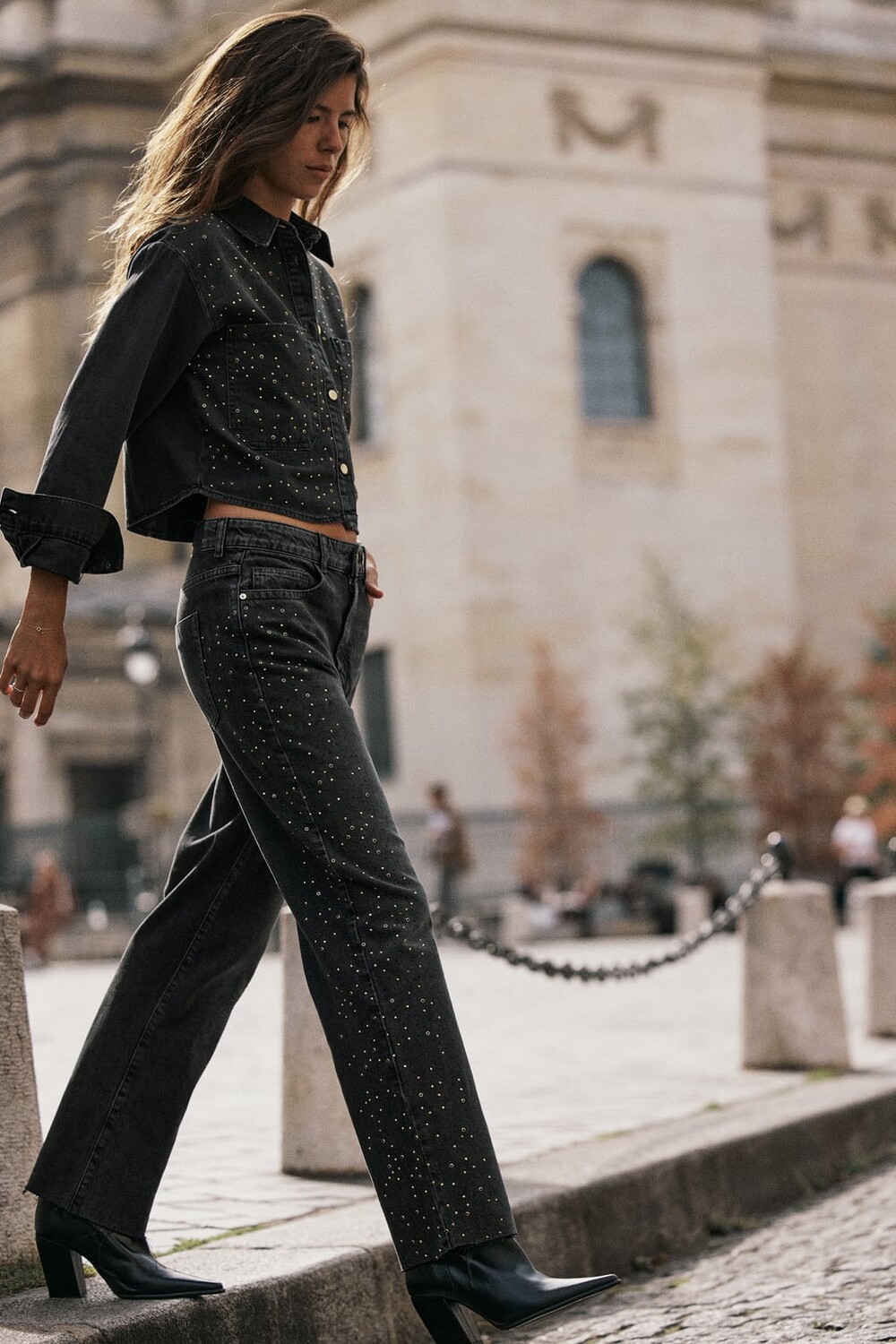 

Укороченная джинсовая рубашка z1975 с вышивкой ZARA, черный