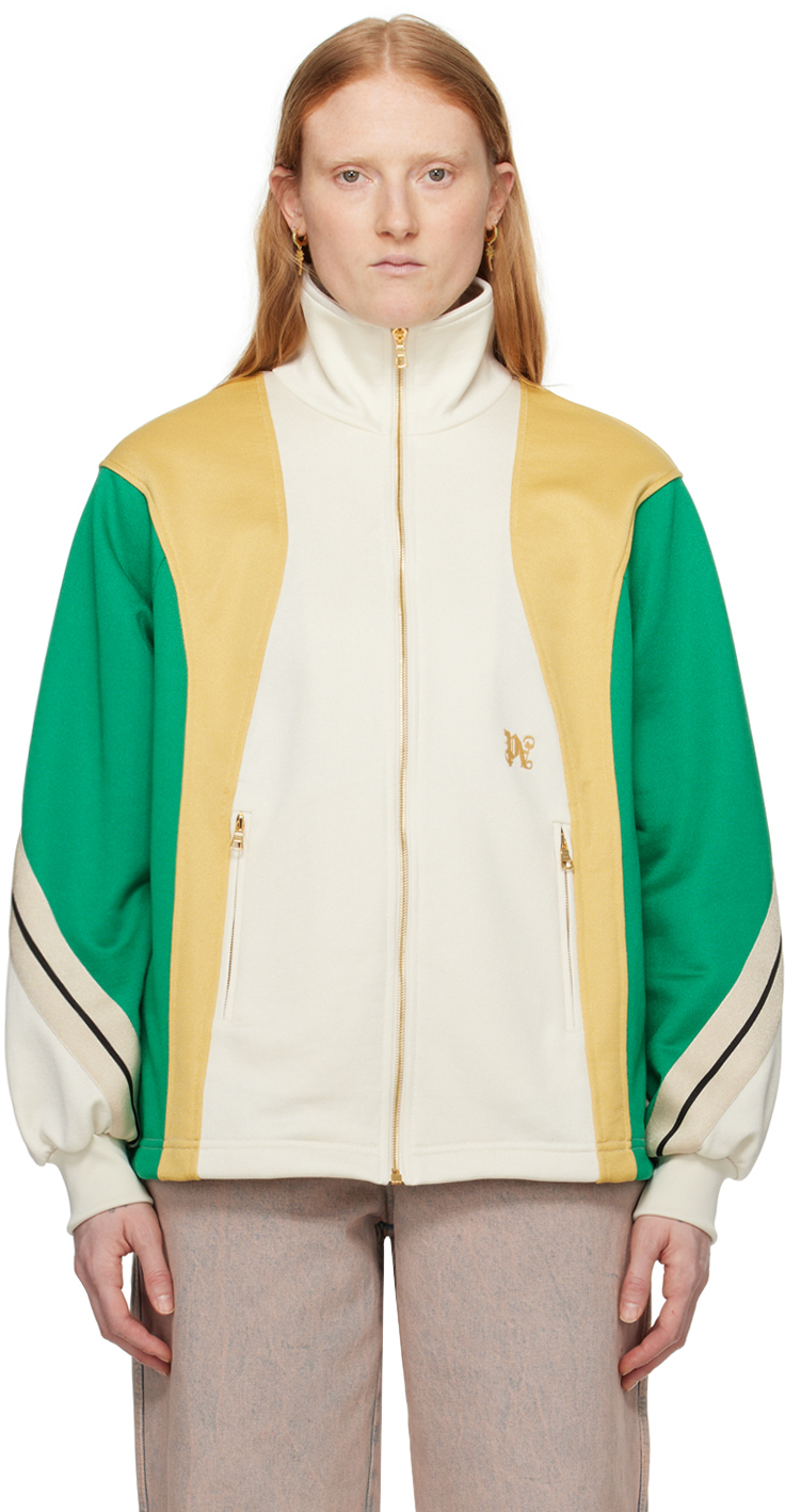 Бело-зеленая спортивная куртка с монограммой Palm Angels