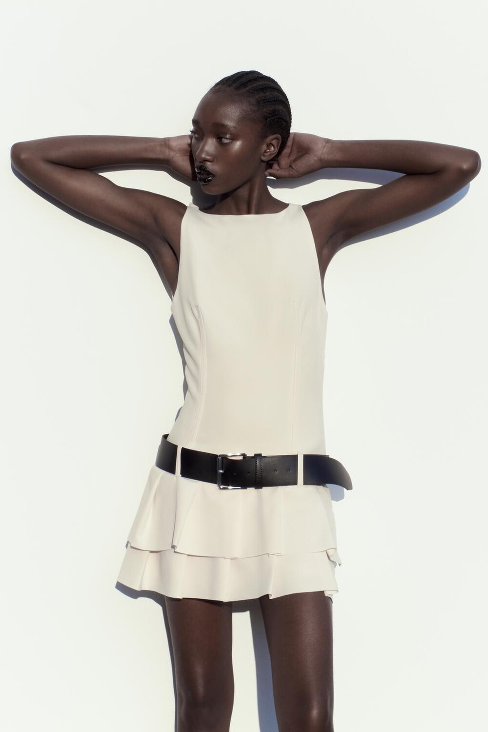 

Платье-комбинезон с поясом ZARA, белый
