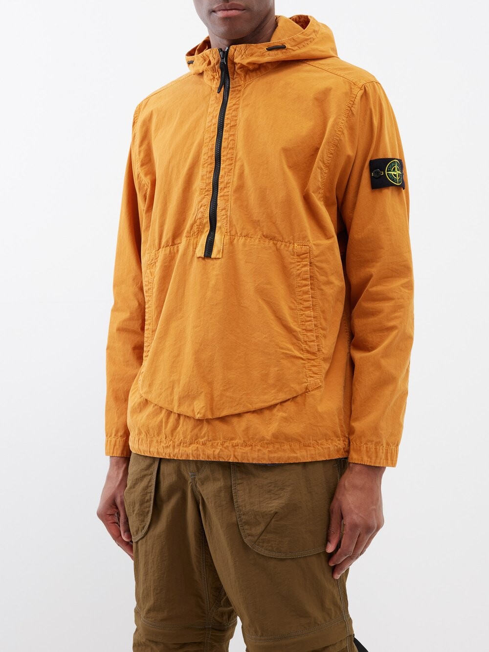 

Рубашка из хлопковой парусины с капюшоном и полумолнией Stone Island, оранжевый