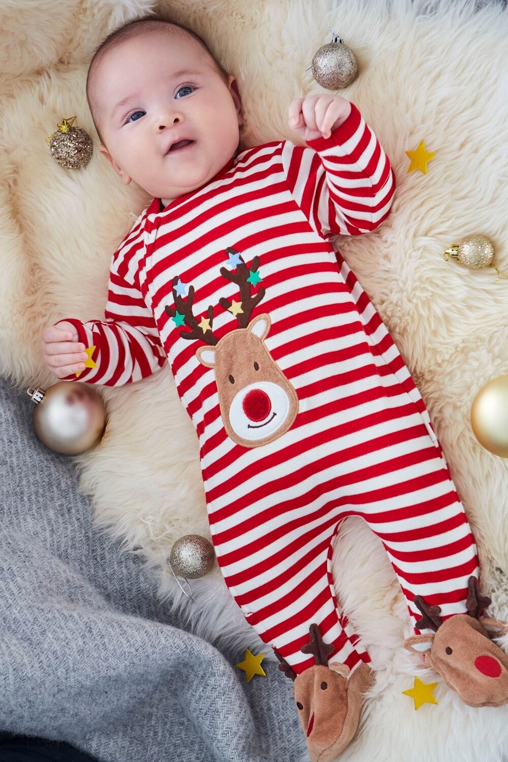

Хлопковый детский комбинезон с полосатым мотивом оленей Jojo Maman Bébé, красный