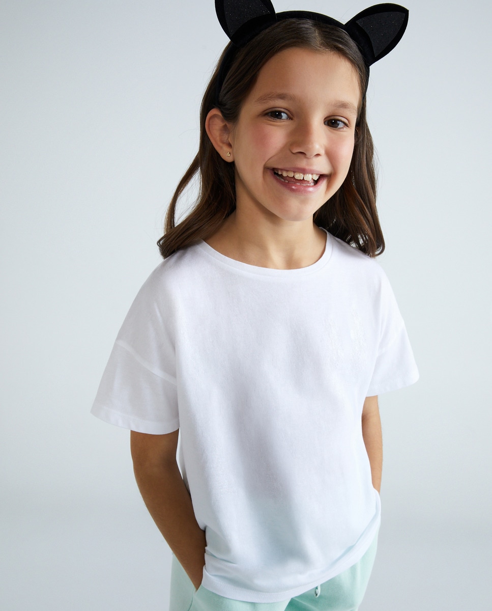 Базовая однотонная футболка для девочки с короткими рукавами Kids El Corte Inglés, белый